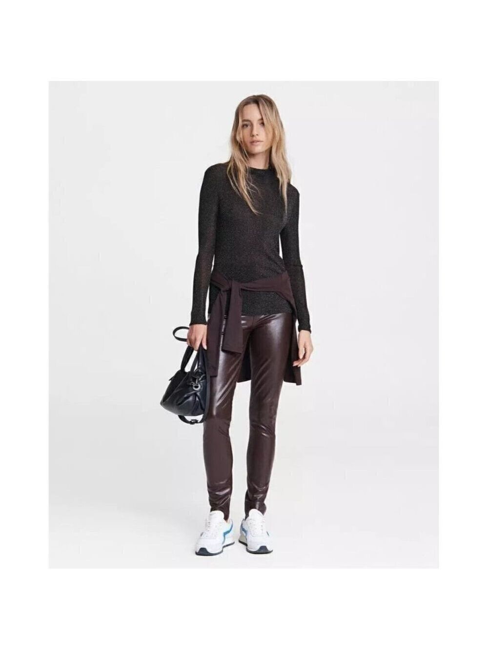 RAG & Bone "Cherie" Lurex Mock Neck Ribbed Sweater Women Sz Small Sparkle Slim